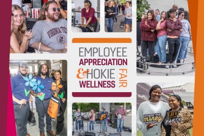 multiple photos into one graphic from the Employee Appreciation and Hokie Wellness Fair.
